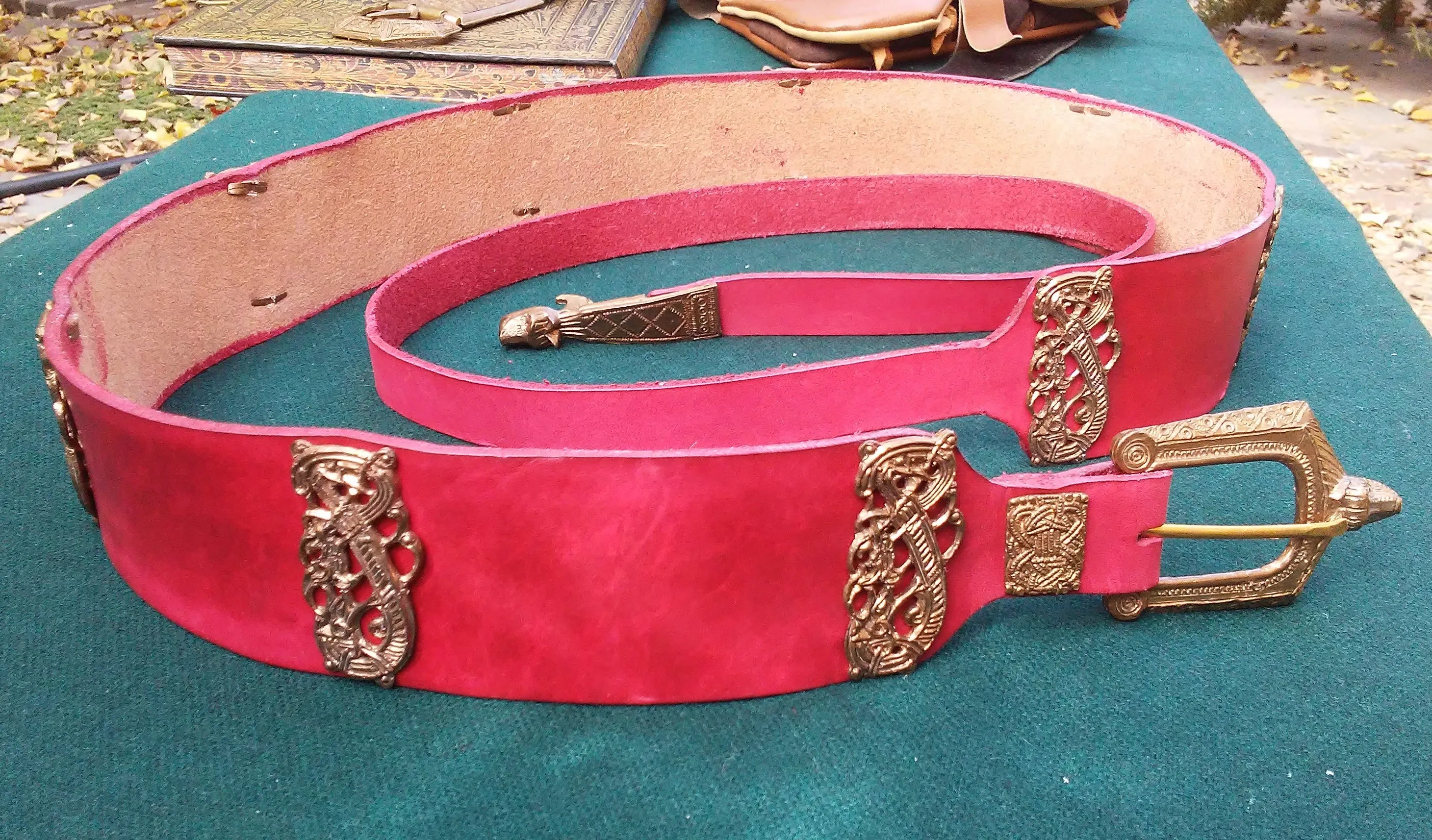 Viking Wolf & Dragon Belt, Red - FB142