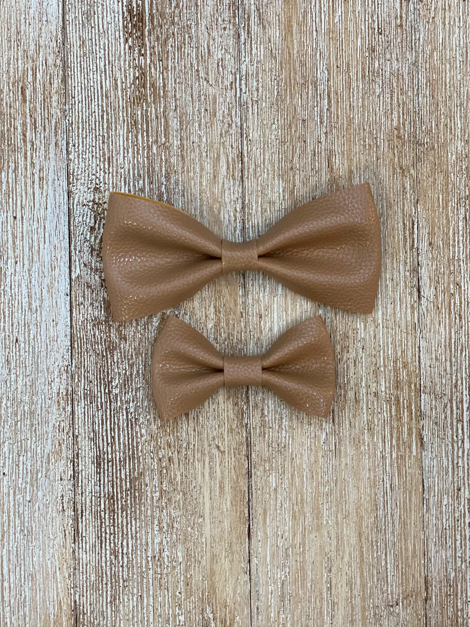 Vintage Tan Suspenders with Butterscotch Faux Leather Bow Tie