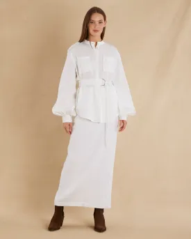 Yvette Linen Belted Shirt - White