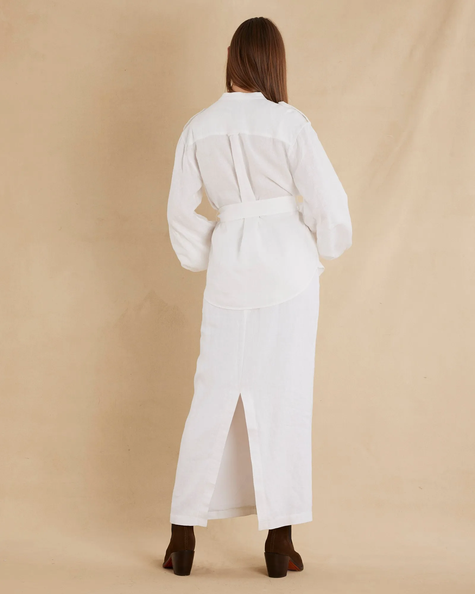 Yvette Linen Belted Shirt - White